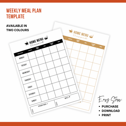 Weekly Meal Plan Template – Home Menu Planner for Busy Bee’s