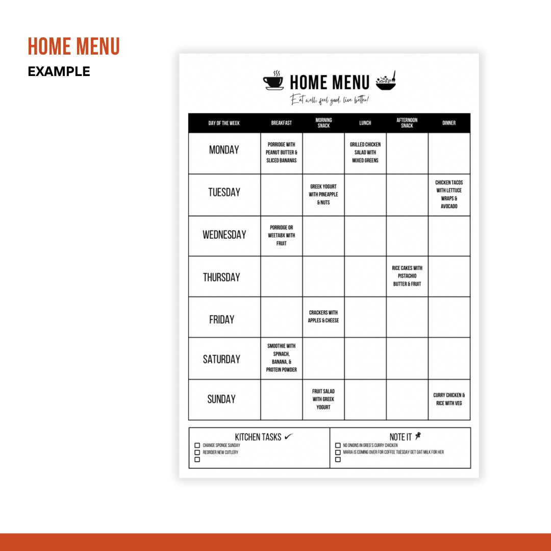 Weekly Meal Plan Template – Home Menu Planner for Busy Bee’s