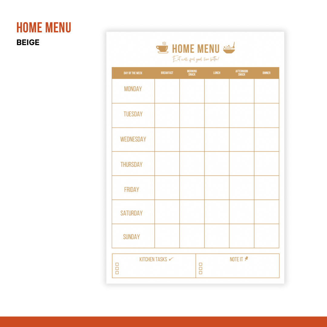 Weekly Meal Plan Template – Home Menu Planner for Busy Bee’s